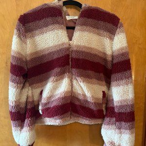 Ashley 26 International Outerwear Medium Fuzzy Maroon Light Pink White Jacket